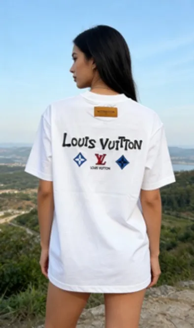 Louis Vuitton/Louis Vuitton 26ss embroidered presbyopic letter short sleeves